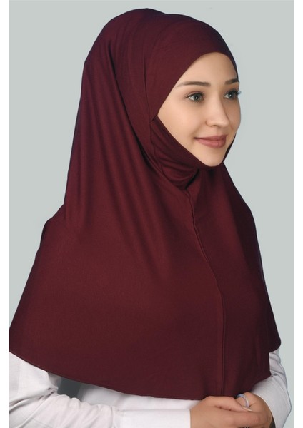 Hazır Türban Peçeli Pratik Eşarp Tesettür Nikaplı Hijab - Namaz Örtüsü Sufle (Xl) - Bordo