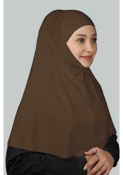 Hazır Türban Peçeli Pratik Eşarp Tesettür Nikaplı Hijab - Namaz Örtüsü Sufle (Xl) - Koyu Vizon