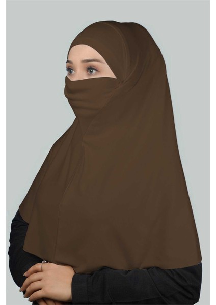 Hazır Türban Peçeli Pratik Eşarp Tesettür Nikaplı Hijab - Namaz Örtüsü Sufle (Xl) - Koyu Vizon modelleri