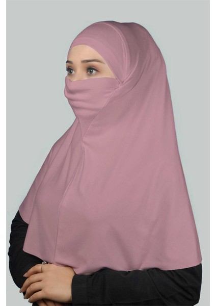 Hazır Türban Peçeli Pratik Eşarp Tesettür Nikaplı Hijab - Namaz Örtüsü Sufle (Xl) - Koyu Pembe