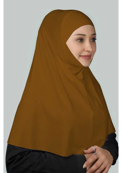 Hazır Türban Peçeli Pratik Eşarp Tesettür Nikaplı Hijab - Namaz Örtüsü Sufle (Xl) - Taba