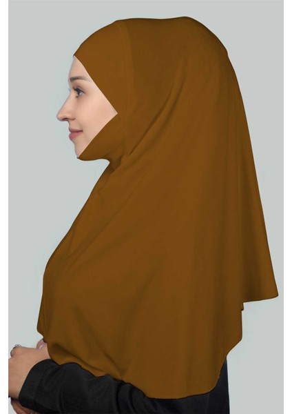 Hazır Türban Peçeli Pratik Eşarp Tesettür Nikaplı Hijab - Namaz Örtüsü Sufle (Xl) - Taba