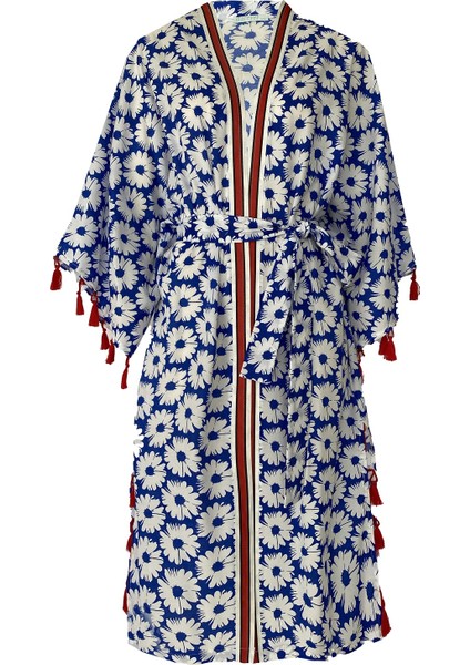 MAREVER FASHION Çiçekli Marin Terrycotton Kimono&kaftan Sax