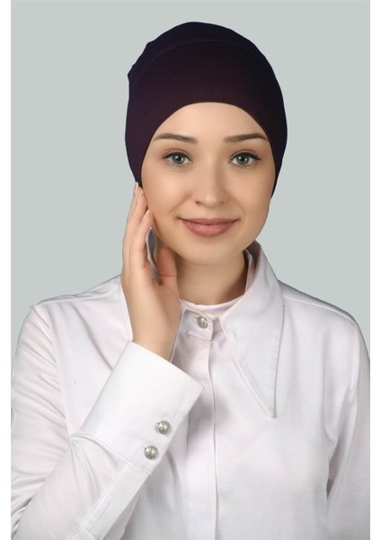 Hazır Pratik Geçmeli Uzun Boru Tesettür Bonesi - Mürdüm