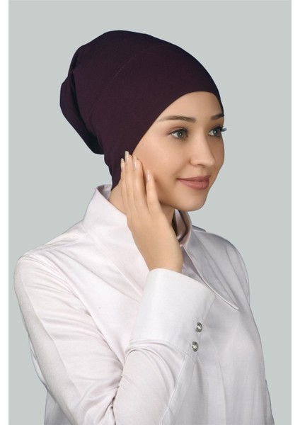 Hazır Pratik Geçmeli Uzun Boru Tesettür Bonesi - Mürdüm