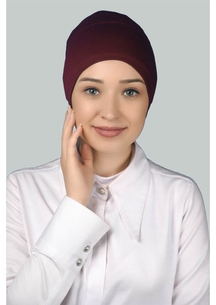 Hazır Pratik Geçmeli Uzun Boru Tesettür Bonesi - Bordo