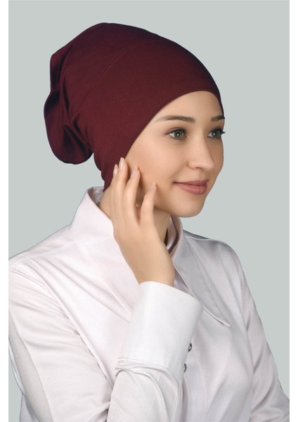 Hazır Pratik Geçmeli Uzun Boru Tesettür Bonesi - Bordo