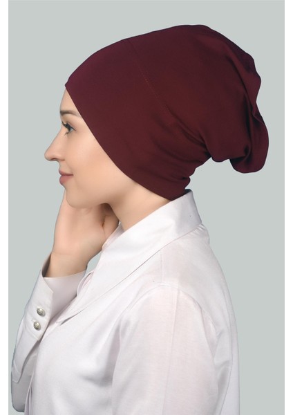 Hazır Pratik Geçmeli Uzun Boru Tesettür Bonesi - Bordo