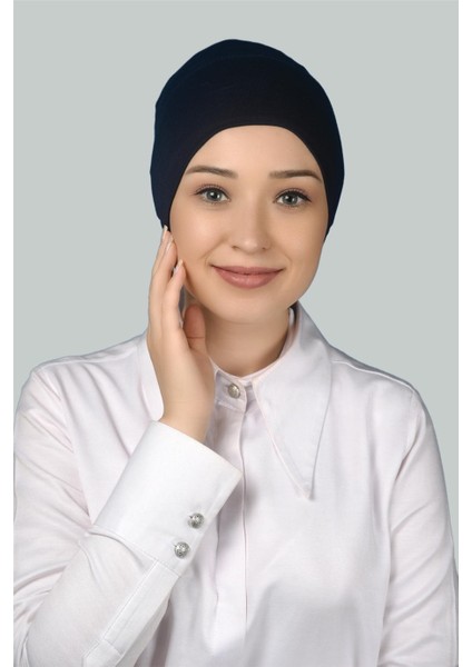 Hazır Pratik Geçmeli Uzun Boru Tesettür Bonesi - Lacivert