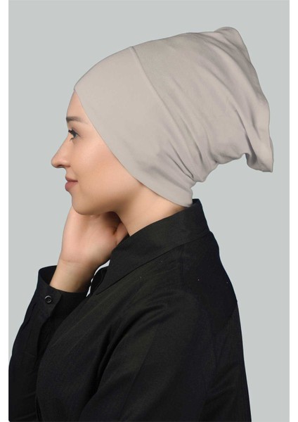 Hazır Pratik Geçmeli Uzun Boru Tesettür Bonesi - Koyu Krem