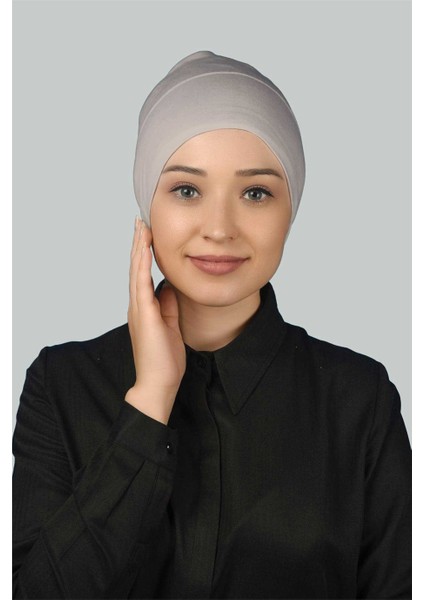 Hazır Pratik Geçmeli Uzun Boru Tesettür Bonesi - Koyu Krem