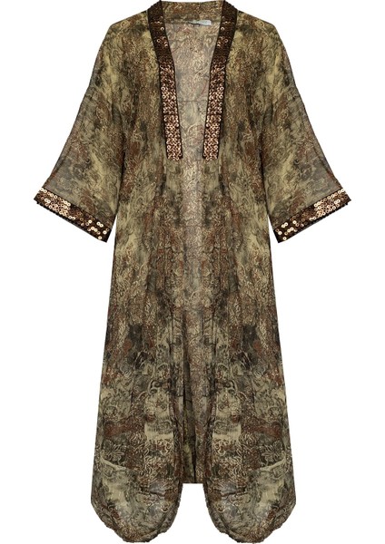 MAREVER FASHION Pul Şerit Şifon Renkli Kaftan