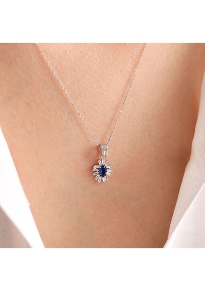 Beyaz Altın Safir Kolye Baget Tasarım modelleri