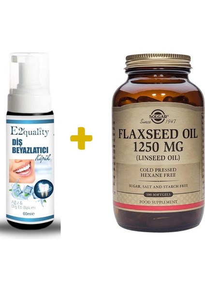 E2'Quality Diş Beyazlatıcı Köpük + Solgar Flaxseed Oil 1250 Mg 100 Kapsül