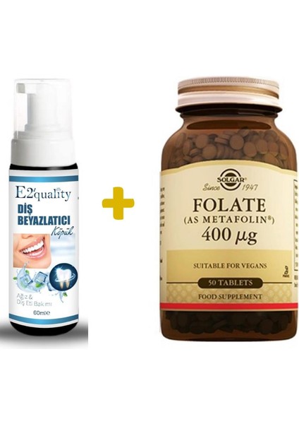 E2'Quality Diş Beyazlatıcı Köpük + Solgar Folate (Metafolin) 400 Mcg 50 Tablet