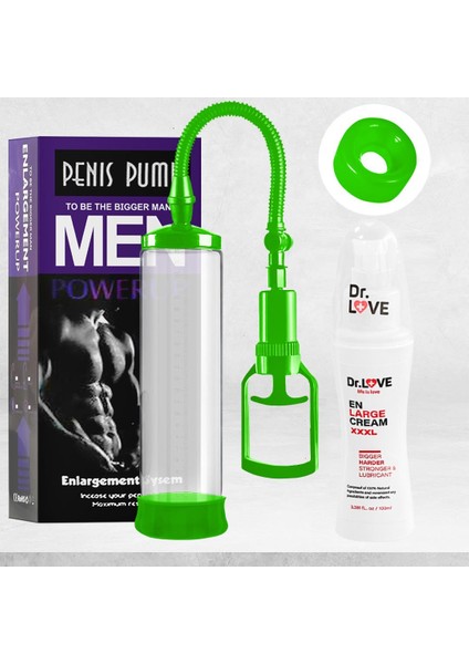 Dr. Love Penis Pump Men Güçlü Vakumlu Yeşil Penis Pompası Silikon Başlıklı