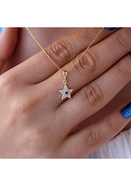 Lacivert Beyaz Taşlı Minimal Yıldız Gümüş Kolye fiyatları