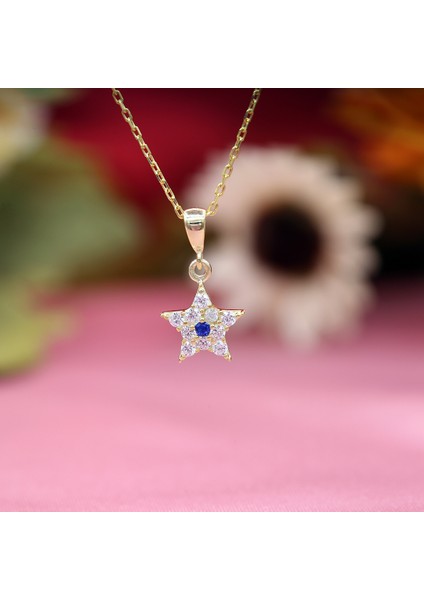 Lacivert Beyaz Taşlı Minimal Yıldız Gümüş Kolye modelleri