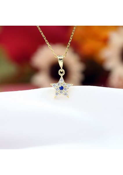 Lacivert Beyaz Taşlı Minimal Yıldız Gümüş Kolye indirimleri
