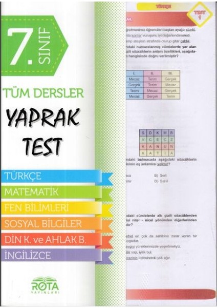 7. Sınıf Tüm Dersler Yaprak Test