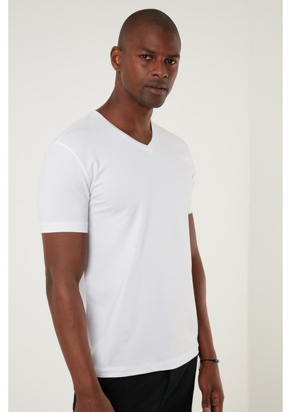 Pamuklu Regular Fit V Yaka Basic T Shirt Erkek T Shirt EXXEMODJ000V