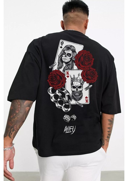 Card Baskılı Siyah Oversize Unisex T-Shirt