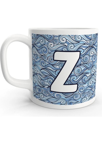 S Harfi Deniz Dalga Desenli Denizci Tasarım Harfli Kupa Bardak