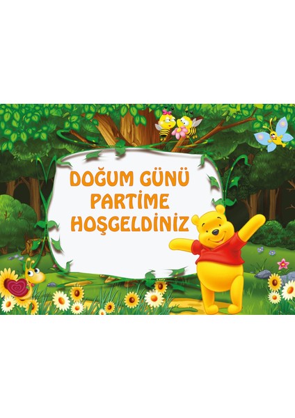 Doğum Günü 8 Kişilik 70X100 cm Afişli Winnie The Pooh Parti Malzemeleri Seti Masa Etekli