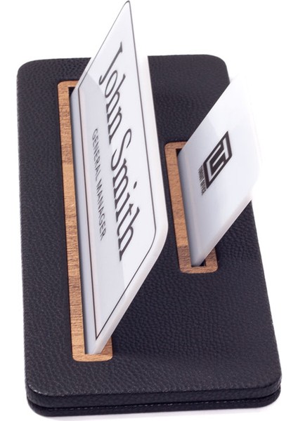 Deri Masa Isimliği Siyah Ahşap Detaylı - Isimlik ve Kartvizitlik modelleri