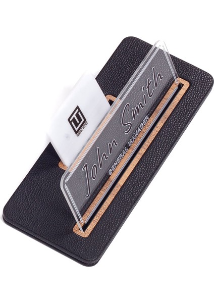 Deri Masa Isimliği Siyah Ahşap Detaylı - Isimlik ve Kartvizitlik fırsatları