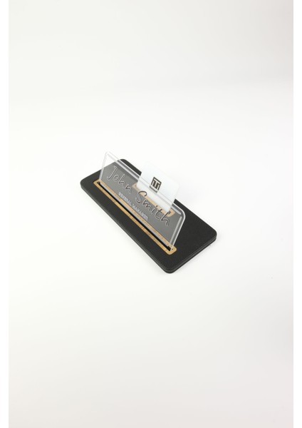 Deri Masa Isimliği Siyah Ahşap Detaylı - Isimlik ve Kartvizitlik indirimleri