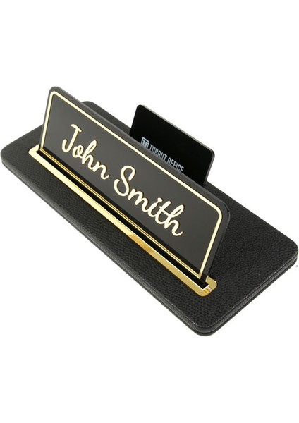 Deri Masa Isimliği Siyah Gold Detaylı - Isimlik ve Kartvizitlik fırsatları