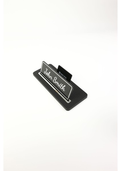 Deri Masa Isimliği Siyah Krom Detaylı - Isimlik ve Kartvizitlik