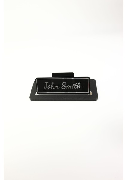 Deri Masa Isimliği Siyah Krom Detaylı - Isimlik ve Kartvizitlik fiyatları