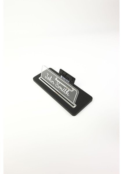 Deri Masa Isimliği Siyah Krom Detaylı - Isimlik ve Kartvizitlik indirimleri