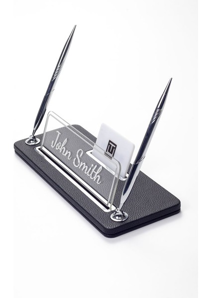 Iki Kalemli Deri Masa Isimliği Siyah Krom Detaylı