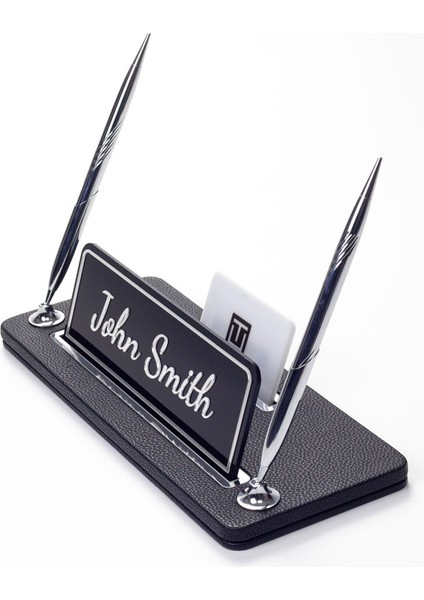 Iki Kalemli Deri Masa Isimliği Siyah Krom Detaylı modelleri