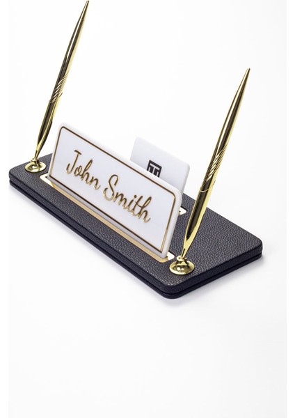 Iki Kalemli Deri Masa Isimliği Siyah Gold Detaylı fiyatları