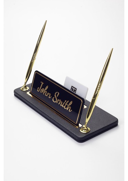 Iki Kalemli Deri Masa Isimliği Siyah Gold Detaylı modelleri