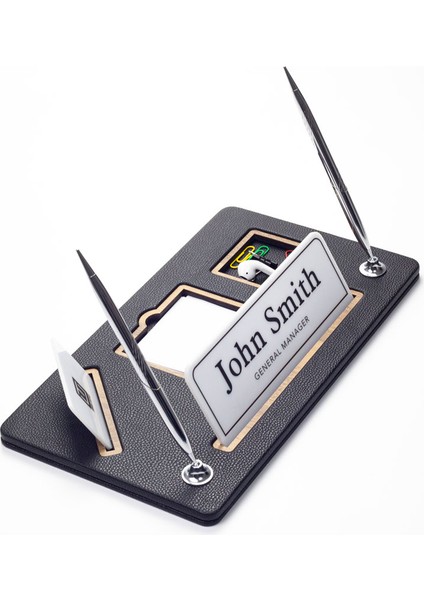 Organizer Iki Kalemli Deri Masa Isimliği Siyah Gold Detaylı