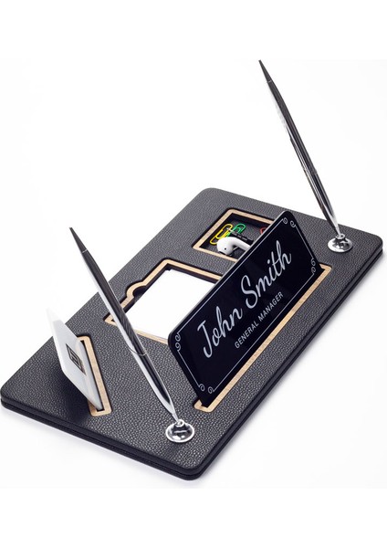 Organizer Iki Kalemli Deri Masa Isimliği Siyah Gold Detaylı fiyatları