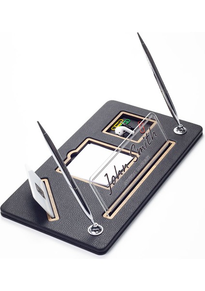 Organizer Iki Kalemli Deri Masa Isimliği Siyah Gold Detaylı modelleri