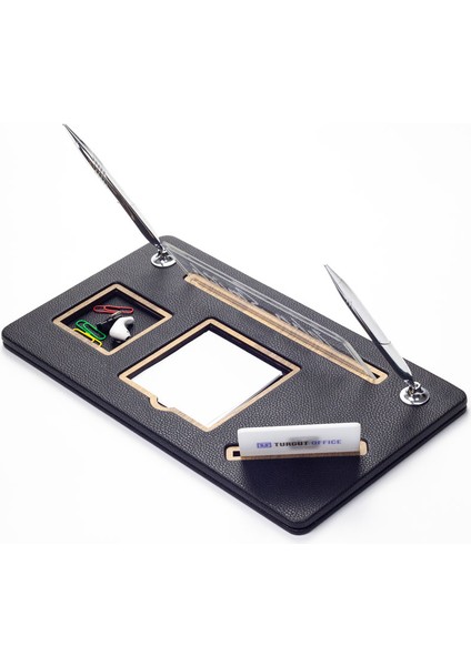 Organizer Iki Kalemli Deri Masa Isimliği Siyah Gold Detaylı indirimleri