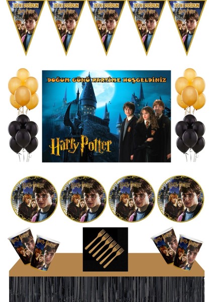 Harry Potter Parti Süsleri 8 Kişilik 50X70 cm Afişli Masa Etekli Harry Potter Doğum Günü Seti