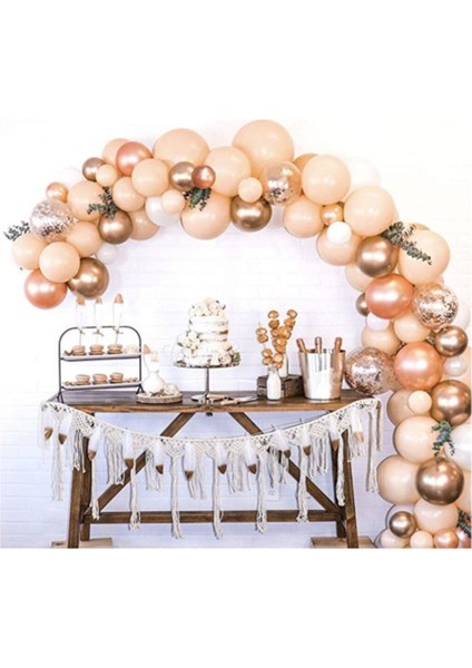 Açık Somon Rose Gold Krom Konfetili Balon Zincir Seti + Somon Balon Zincir Seti