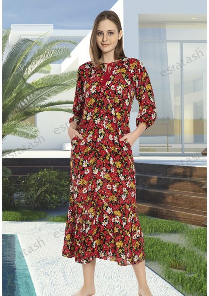 Fakir Kol Püskül Detaylı Fırfırlı Renkli Elbise