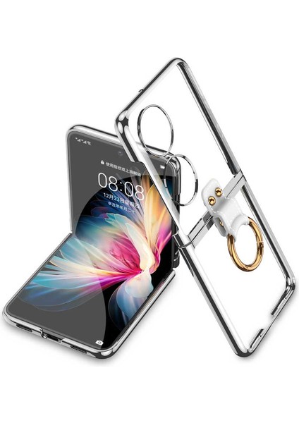 Huawei P50 Pocket Kılıf Yüzüklü Şeffaf Kıpta Kapak