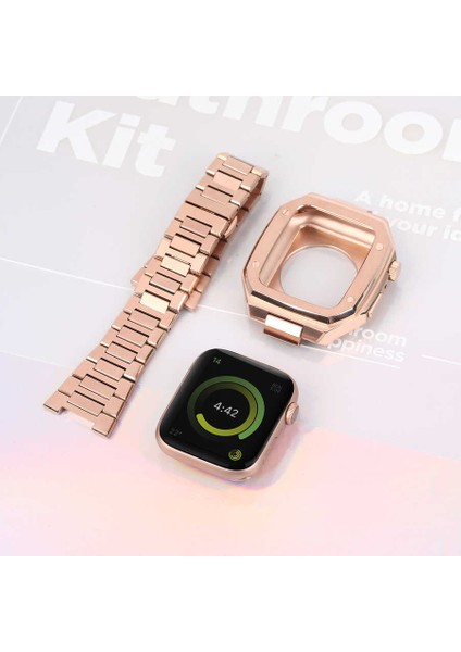 Apple Watch 44mm Kordon Swatch Saat Modeli Kasalı Metal Kordon