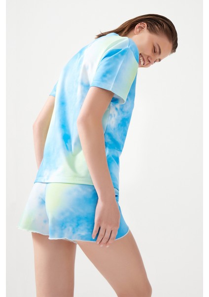 Kadın Mavi Yeşil Batik Desenli Pijama Takımı Pj fiyatları