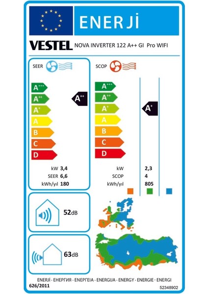 Nova 122 GI PRO A++ 12000 BTU Wifi Inverter Duvar Tipi Klima